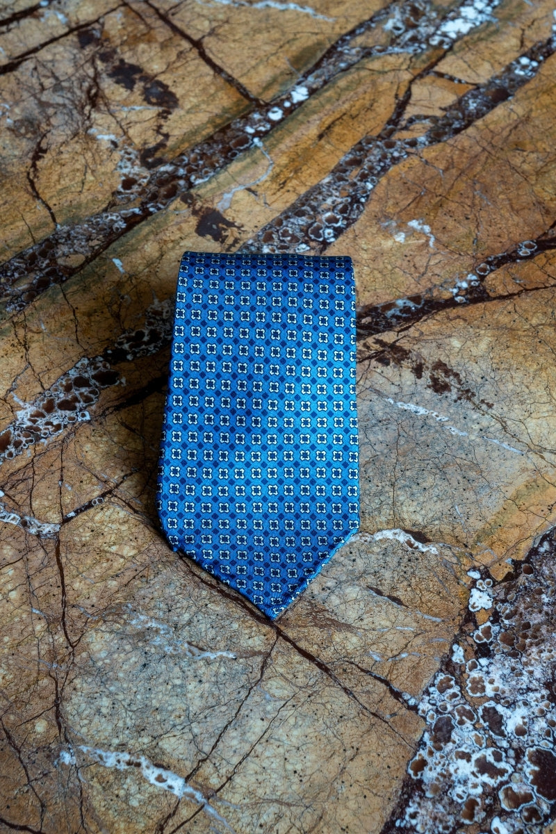Jedwabny Niebieski Krawat we wzory
