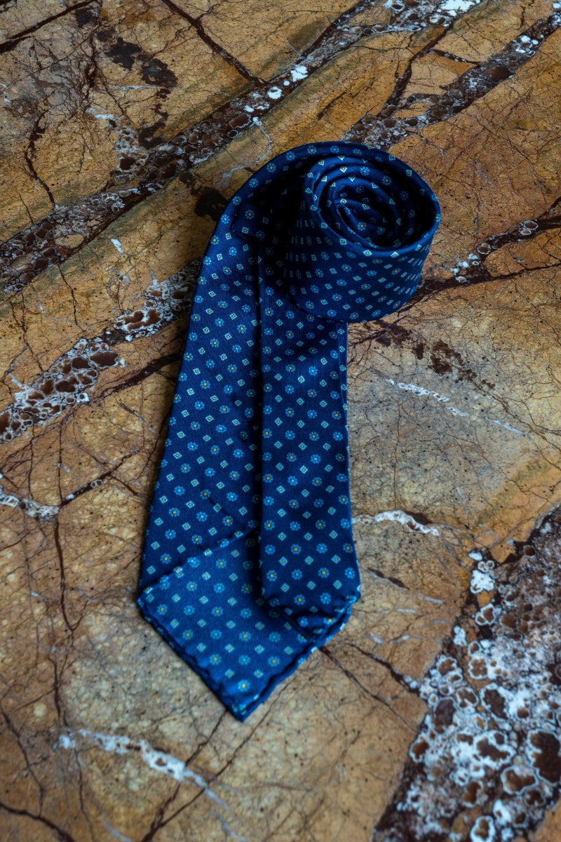 Jedwabny Granatowy Krawat we wzory