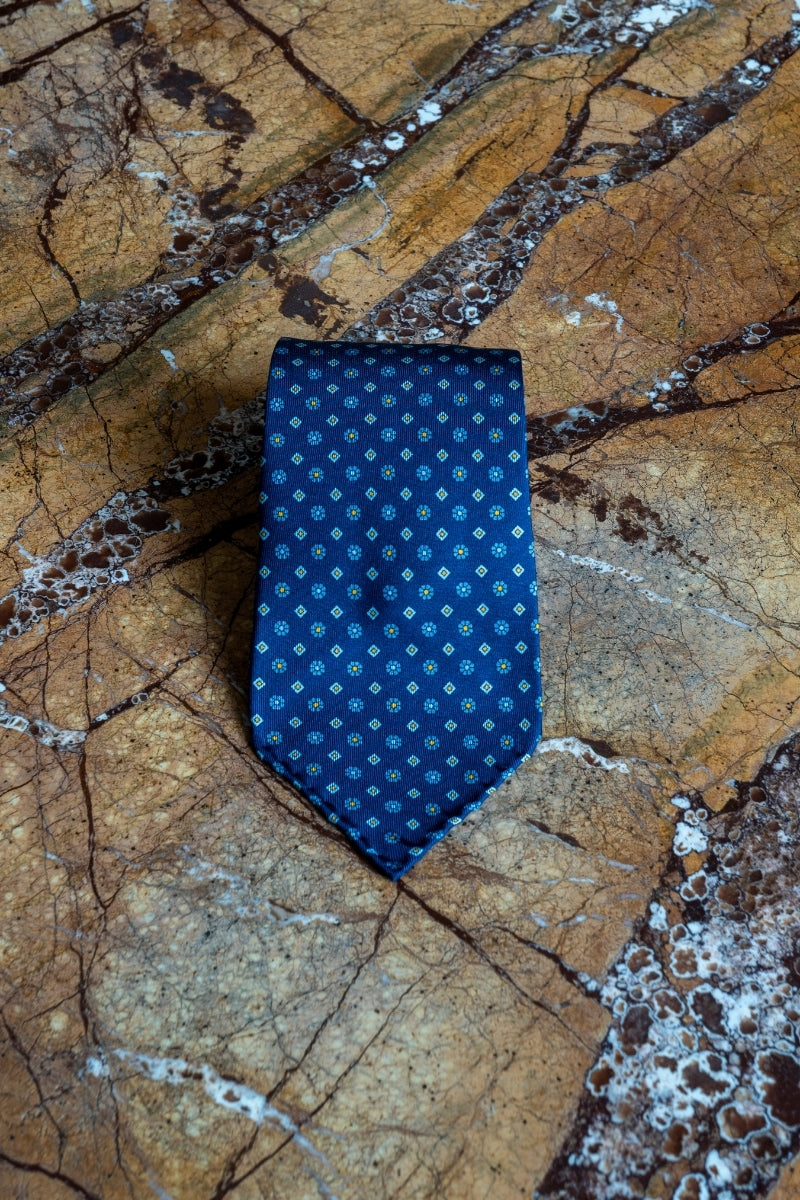 Jedwabny Granatowy Krawat we wzory