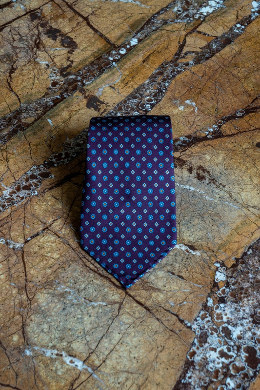 Jedwabny Fioletowy Krawat we Wzory