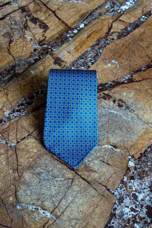 Jedwabny Niebieski Krawat we wzory