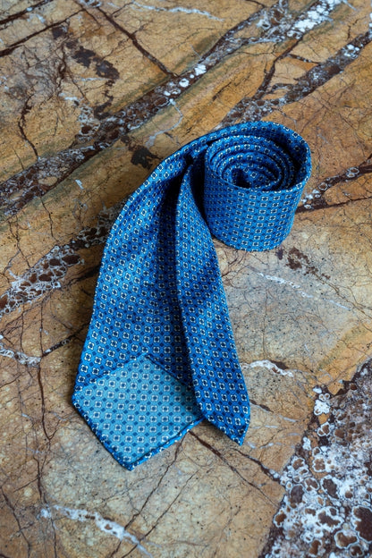 Jedwabny Niebieski Krawat we wzory