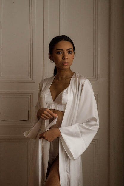 Szlafrok jedwabny - Narcis biały