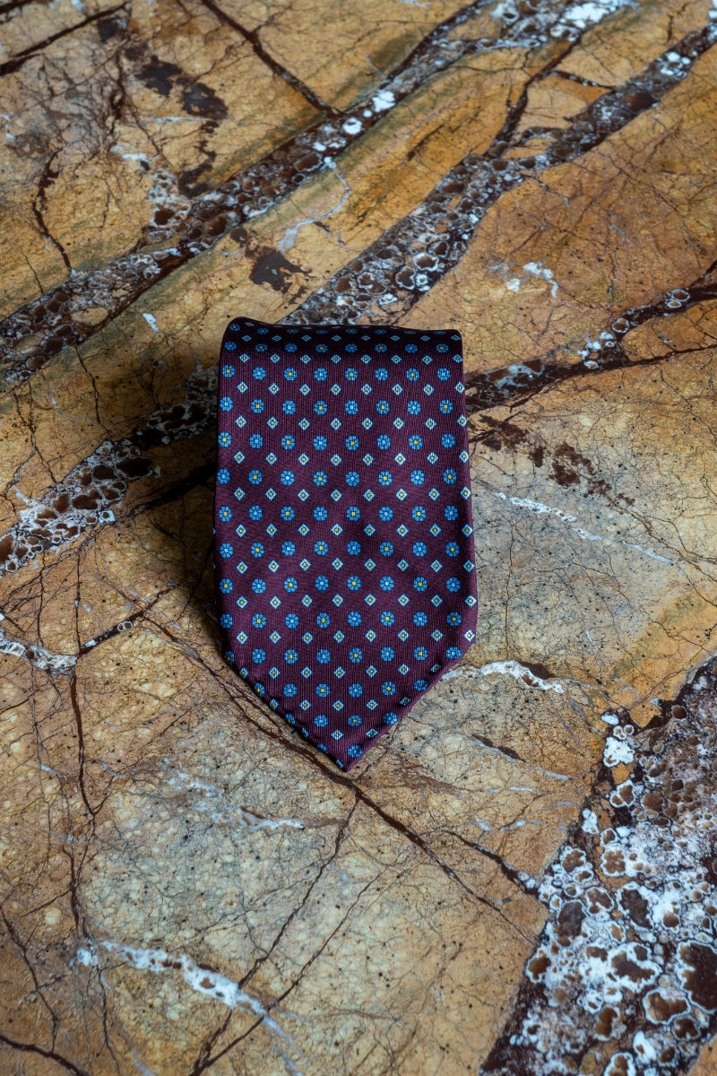 Jedwabny Bordowy Krawat we wzory