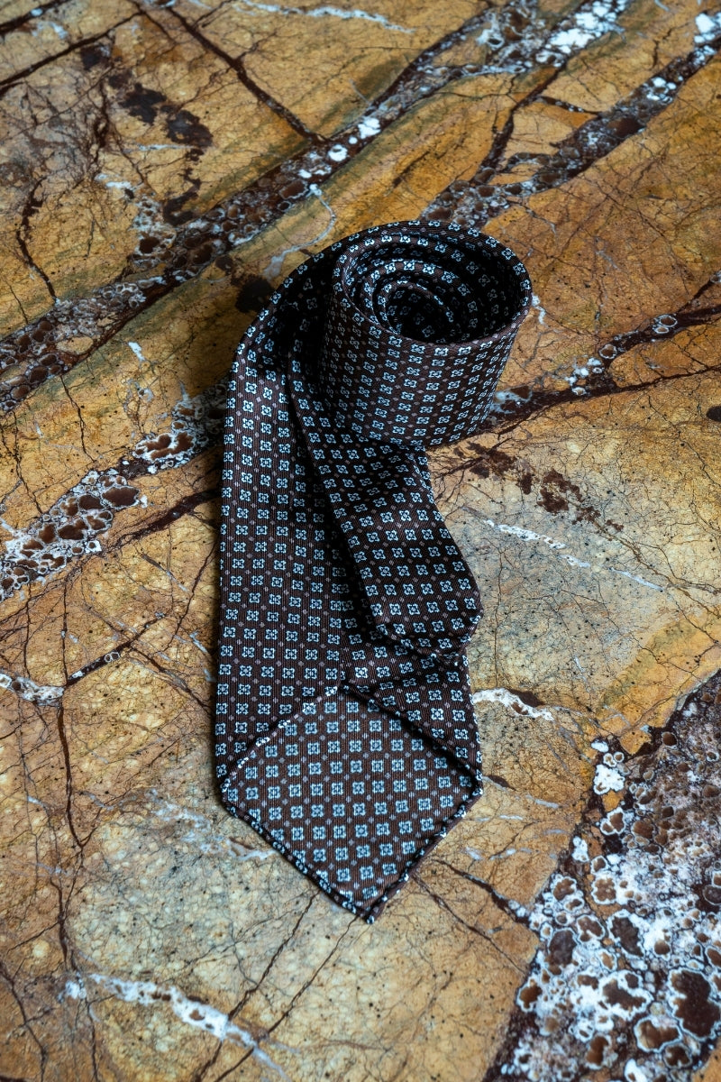 Jedwabny Brązowy Krawat we Wzory