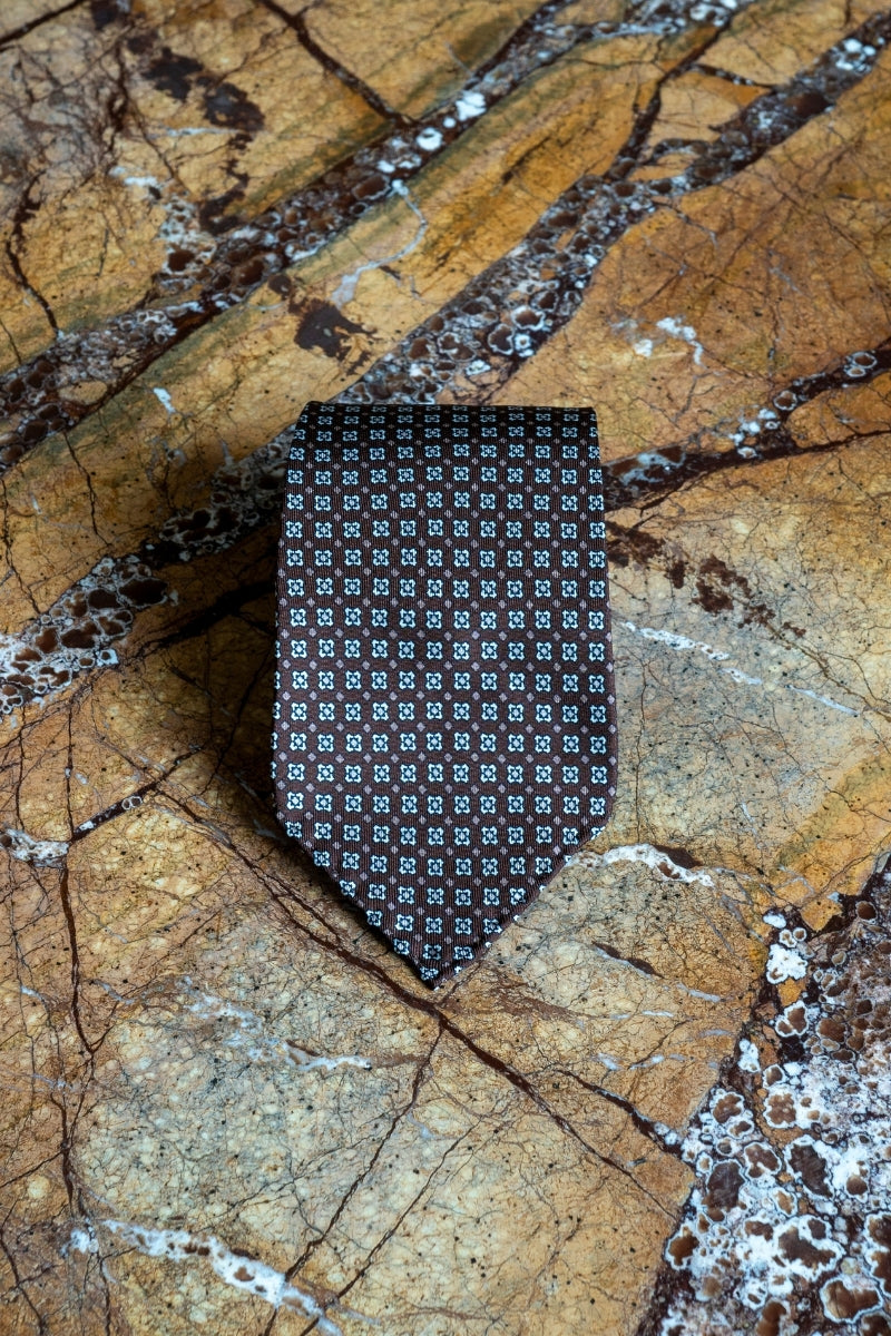 Jedwabny Brązowy Krawat we Wzory