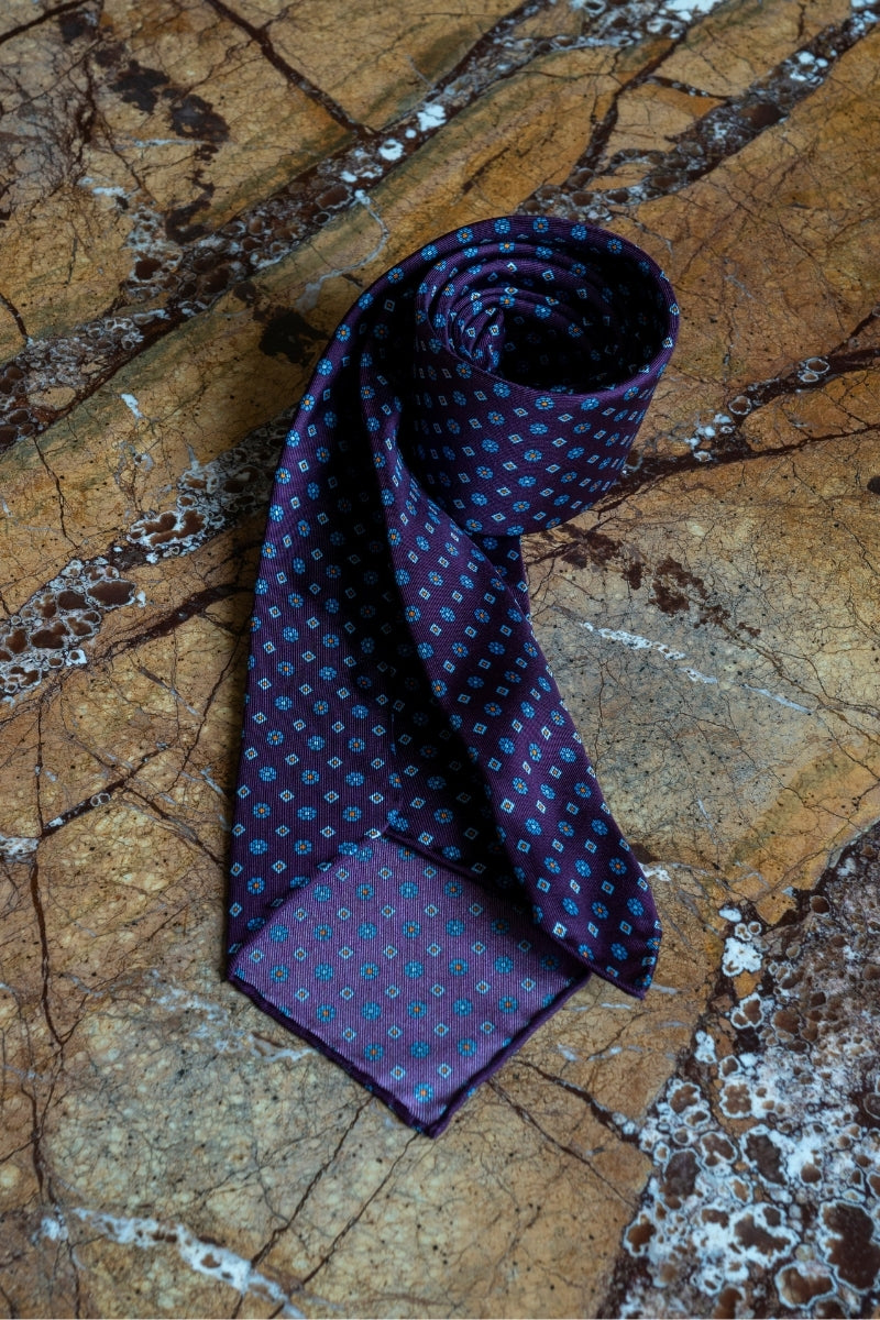 Jedwabny Fioletowy Krawat we Wzory