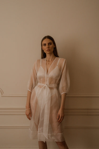 Szlafrok z organzy jedwabnej - Forio biały